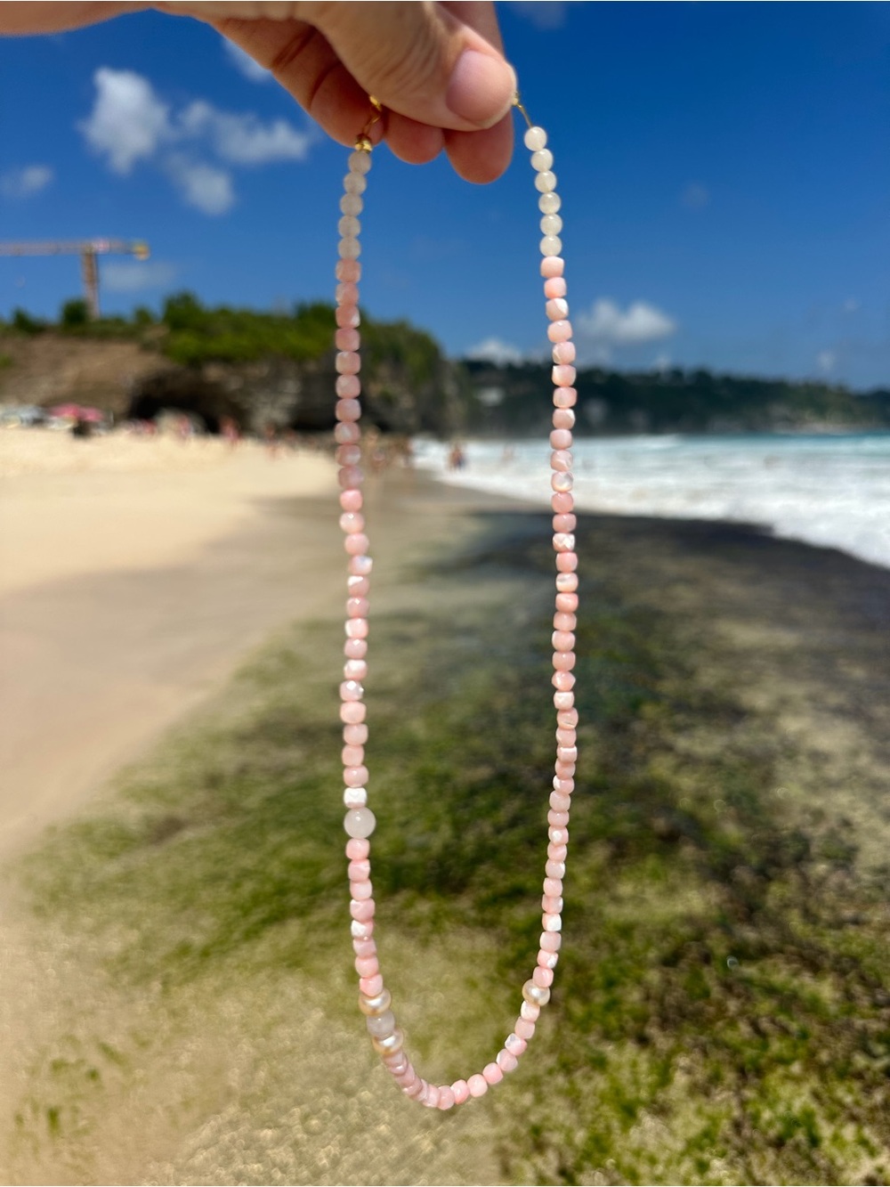 Delicate Pink Seashell 🐚 and rose 🌹 quartz Beaded Necklace - Women Jewelry